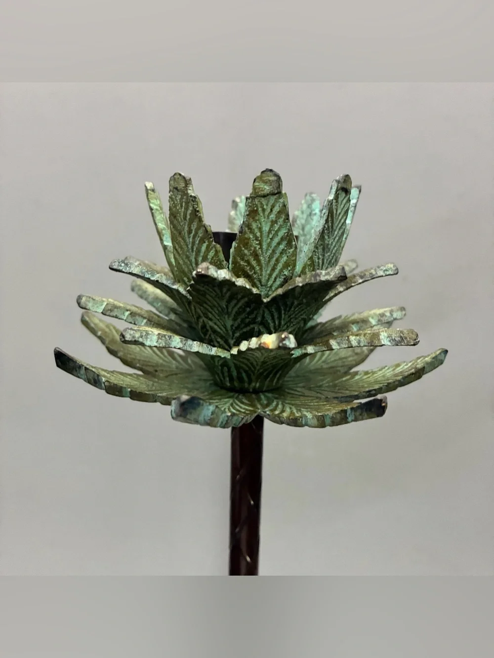 Vintage Metal Palm Tree Candlestick in Green and Bronze Height 16,5”